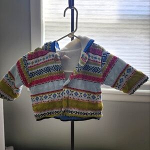 Vintage Baby Gap Fair Isle Sweater Knit HoodieJacket 3-12 months